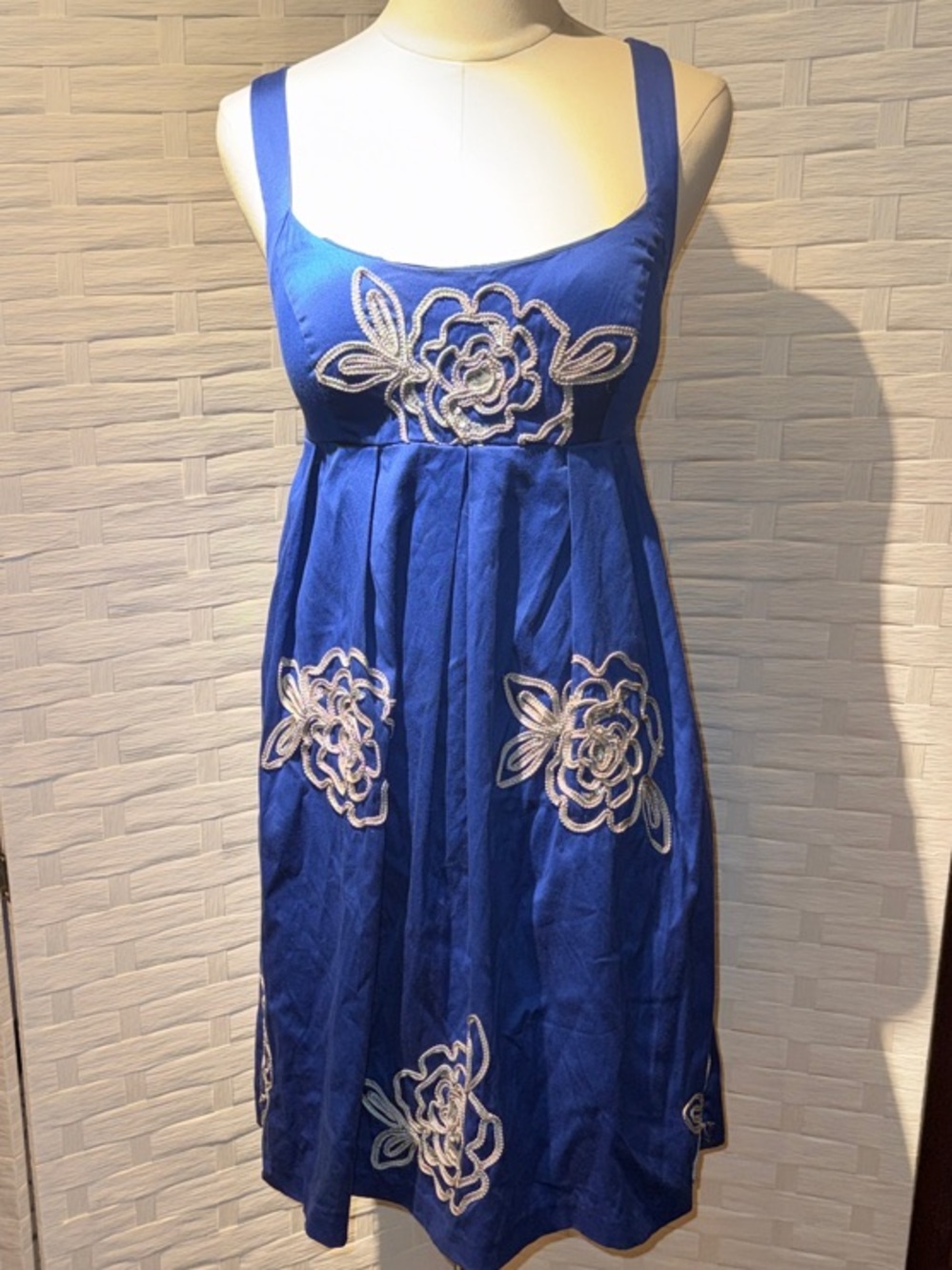 INC International Concepts Royal Blue Embroidered Midi Dress
